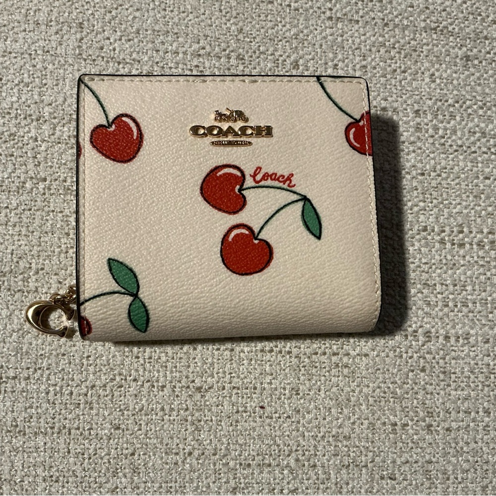 Coach Cherry Print Card Holder - Cream and Red